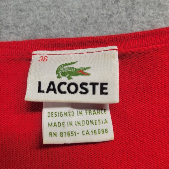 Lacoste Men's Cotton V-Neck Sweater Red Long Sleeve Size 36 Old Money Preppy - Picture 5 of 10